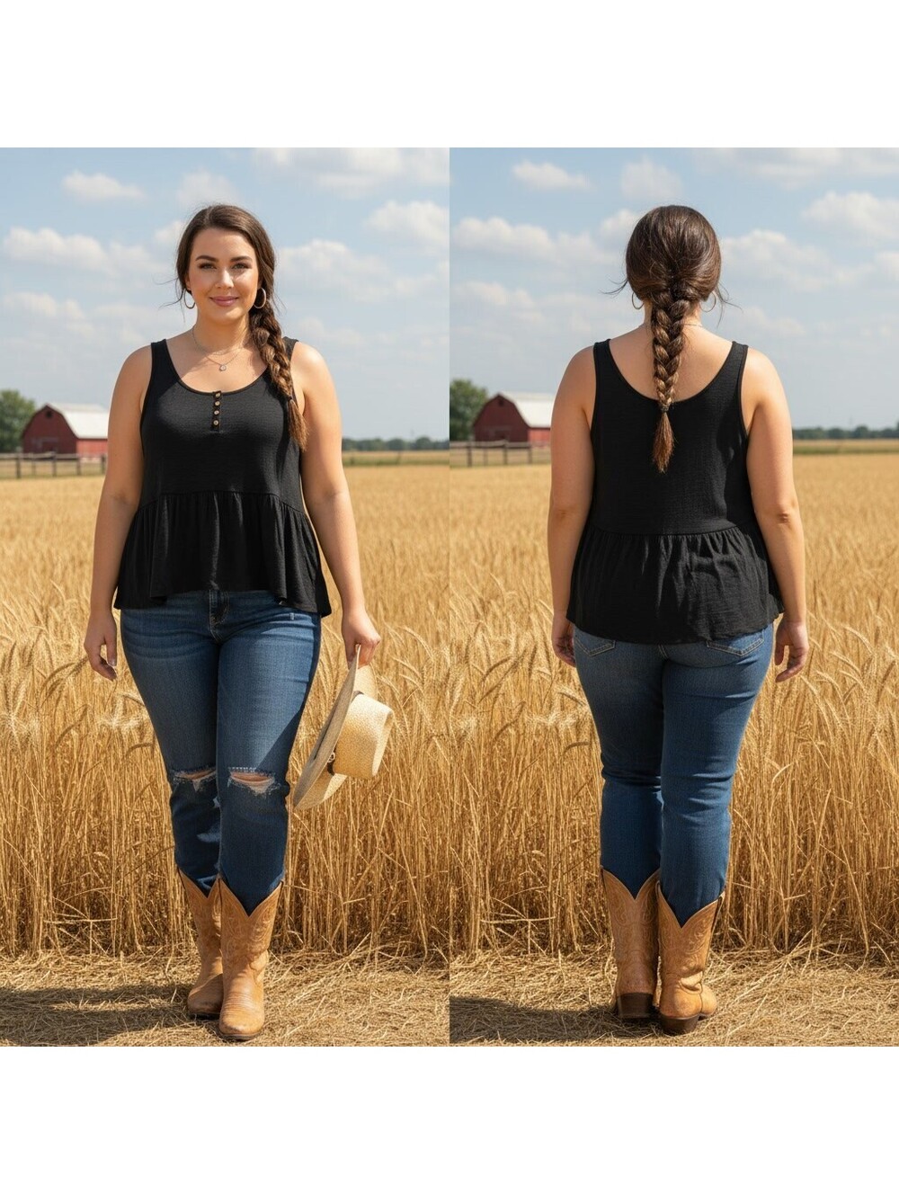 1969 - Torrid Vintage Slub Scoop Neck Babydoll Henley Tank Top 3X Deep Black